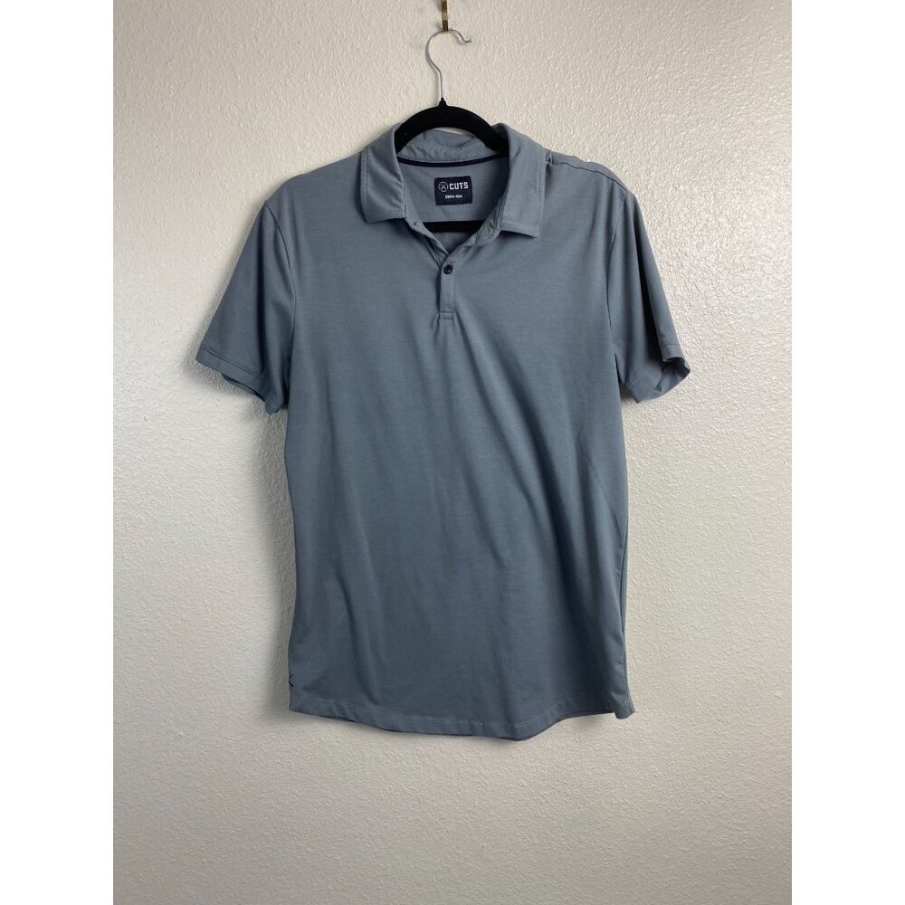 Cuts Mens Curve Hem Gray Short Sleeve‎ Polo Shirt Size Medium Golf Performance